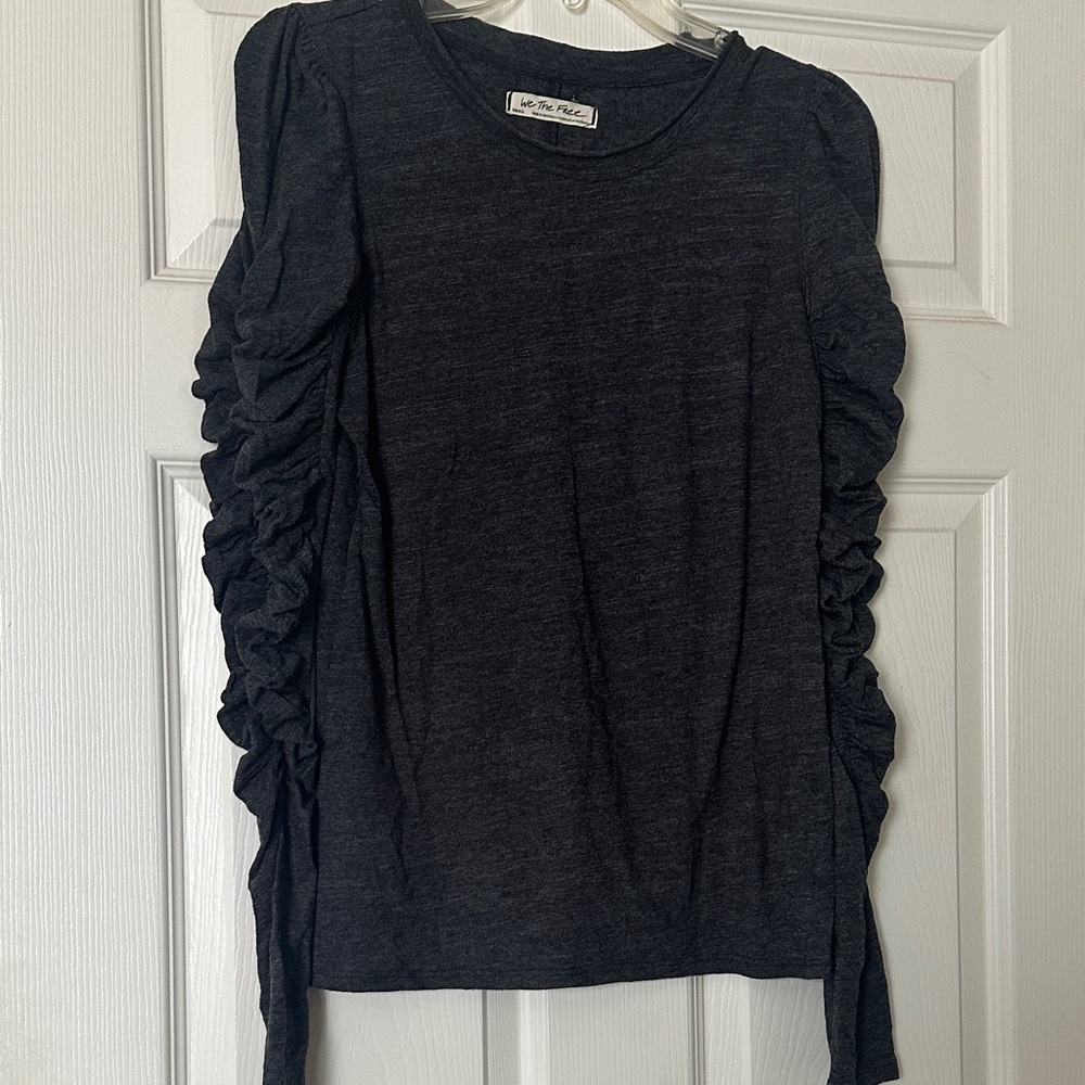 Charcoal Ruched Sleeve Top